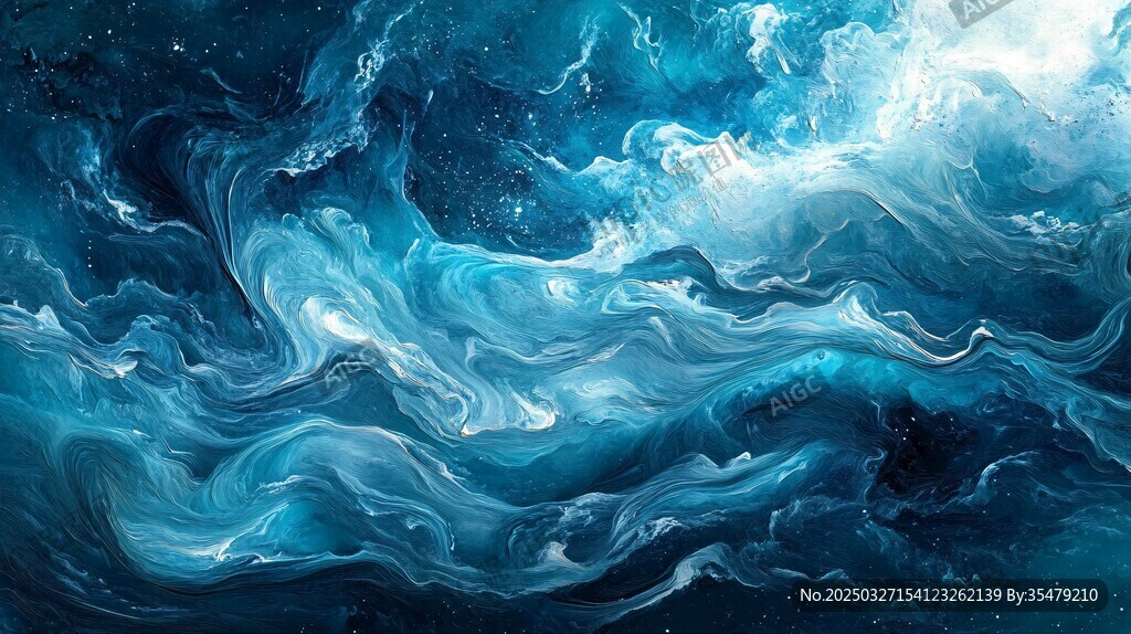 梦幻蓝色海洋抽象波浪图