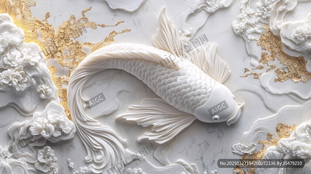 白玉锦鲤浮雕艺术作品