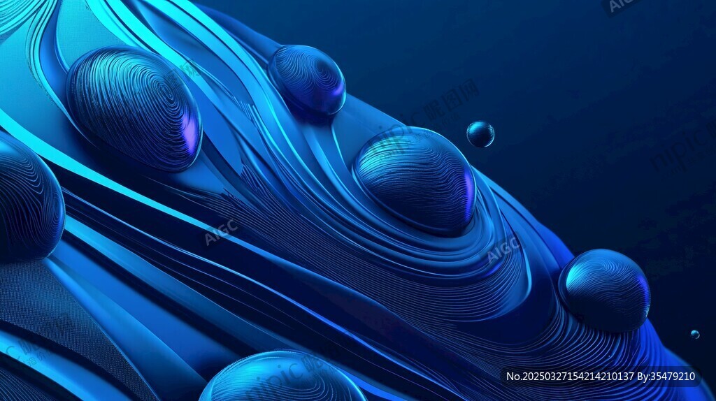 梦幻蓝色流体三维艺术图案