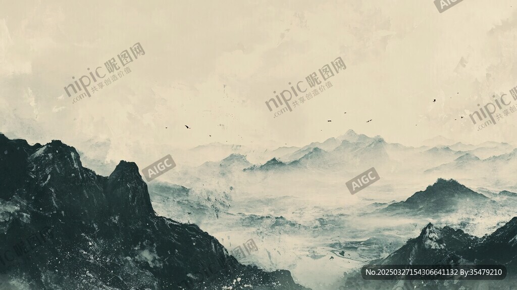 水墨山水间 云雾绕山峦