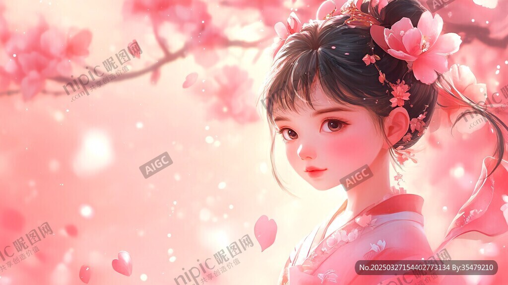 粉樱下的古风少女