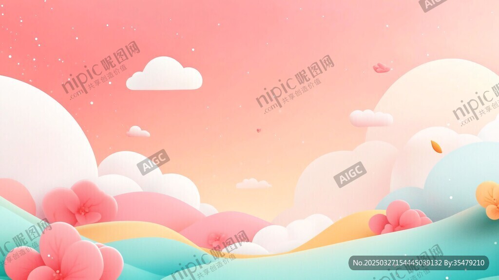 梦幻粉蓝渐变天空云朵风景