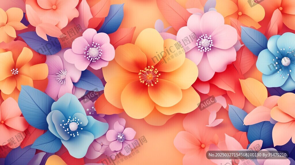 缤纷花卉梦幻背景图