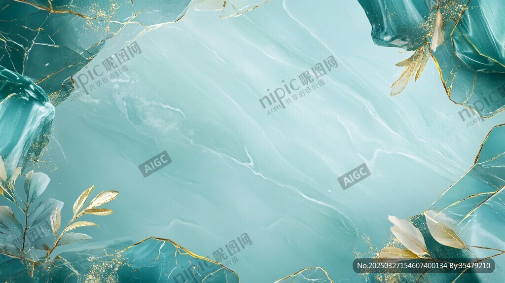 蓝绿金质感花卉纹理背景