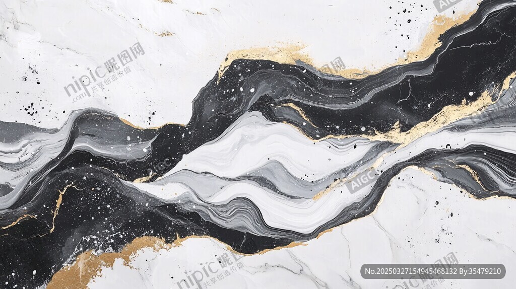 黑白金流动艺术纹理画面