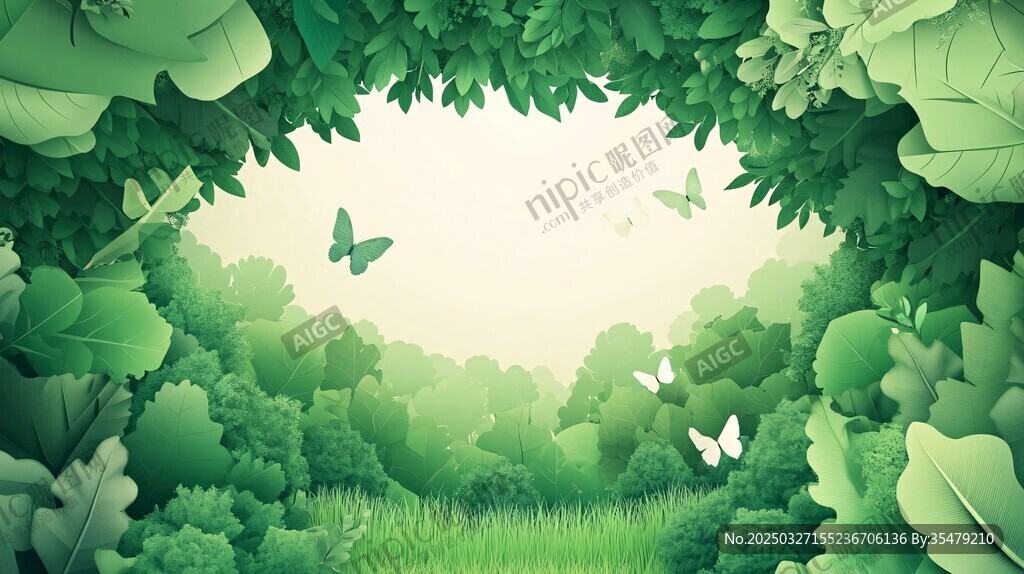 绿意盎然的森林蝴蝶图景