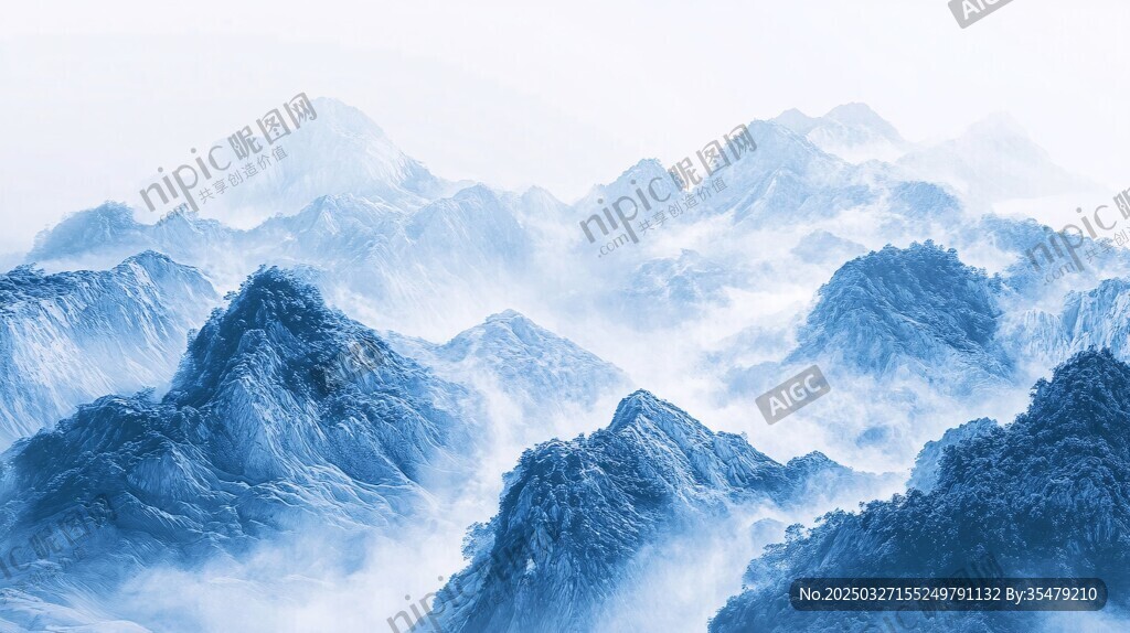 水墨山川 云雾缭绕之景