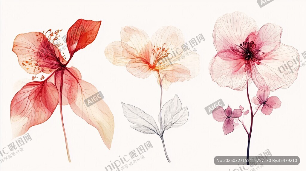 手绘多彩花卉插画作品
