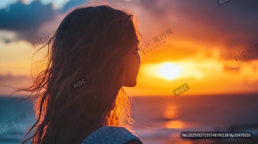 夕阳下的女子剪影
