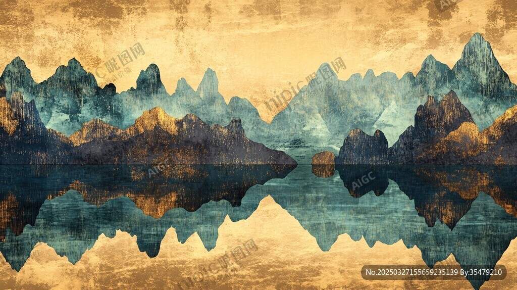 水墨风山水倒影美景