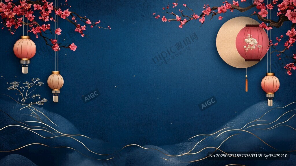 中式月夜灯笼喜庆背景图