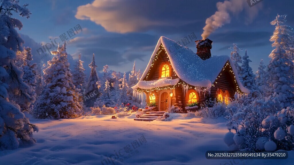 雪夜温馨小木屋
