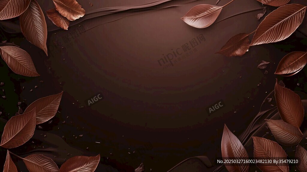 巧克力叶环绕的深棕背景