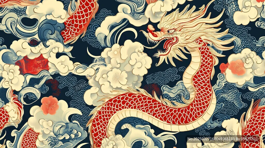 中式龙纹海浪传统图案