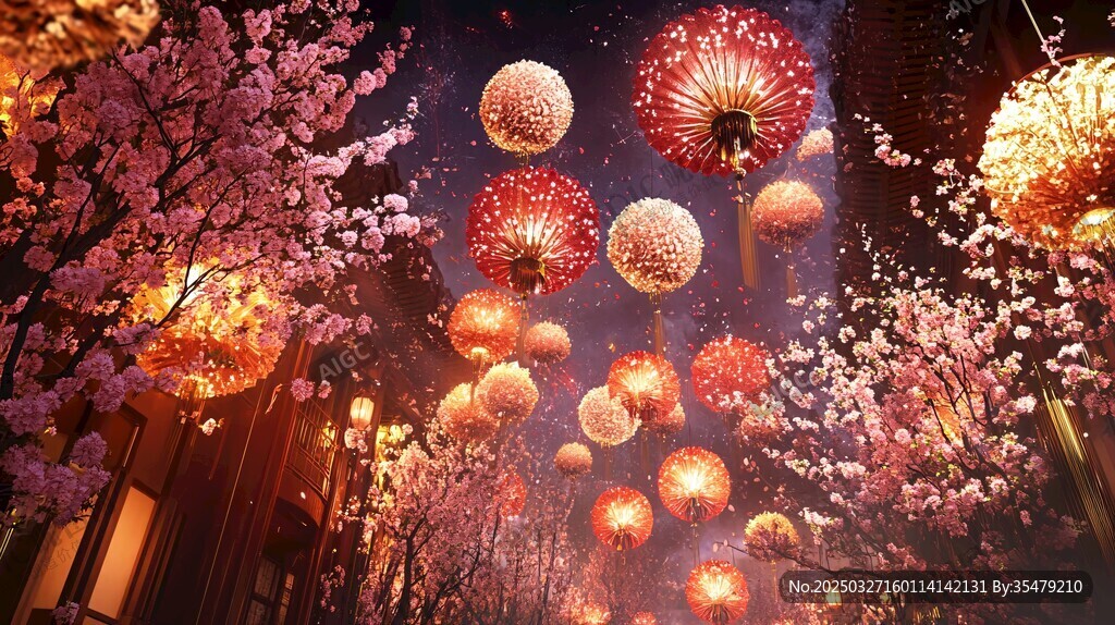 梦幻夜巷 花灯与繁花交织
