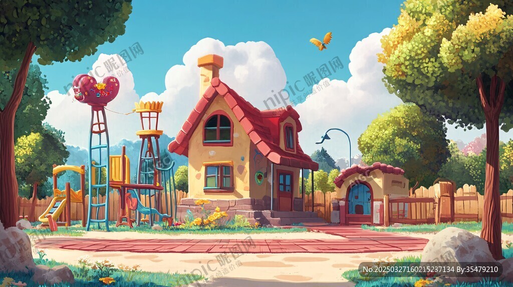 童话风儿童乐园小屋场景
