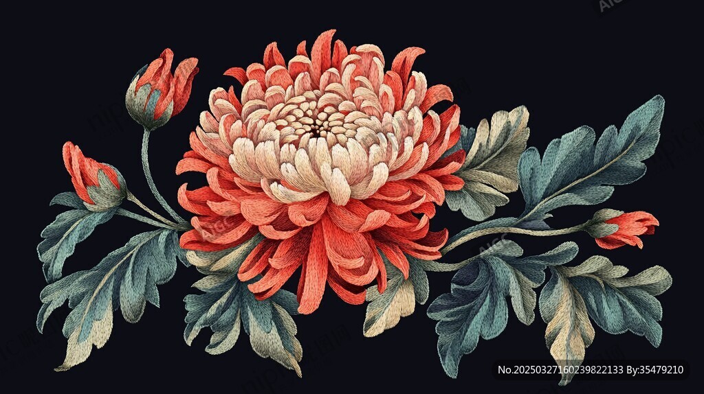 复古风盛开菊花插画