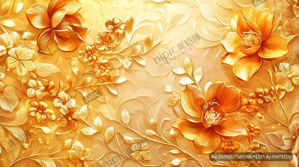 金色浮雕花卉背景图