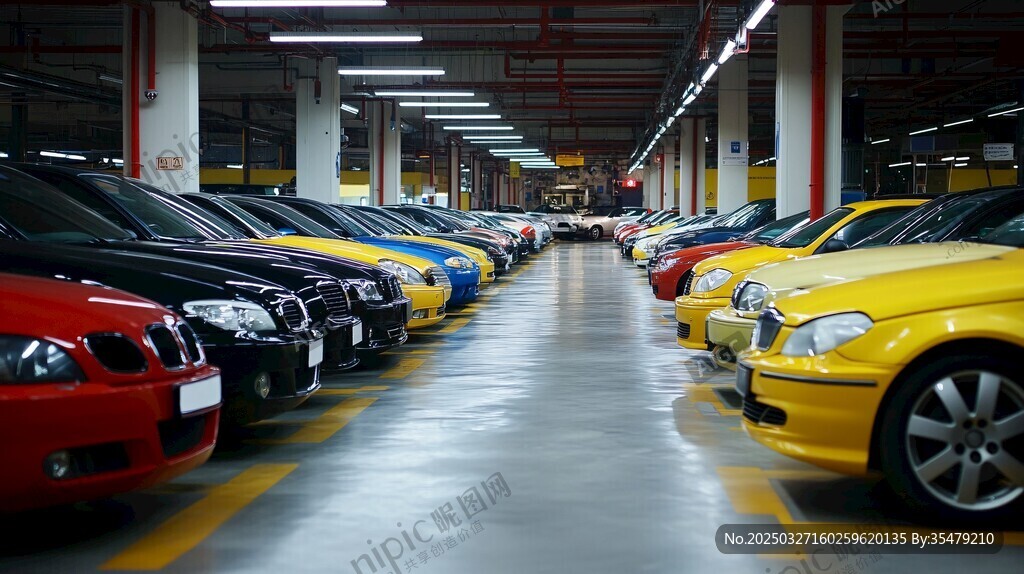 地下车库停放多彩汽车