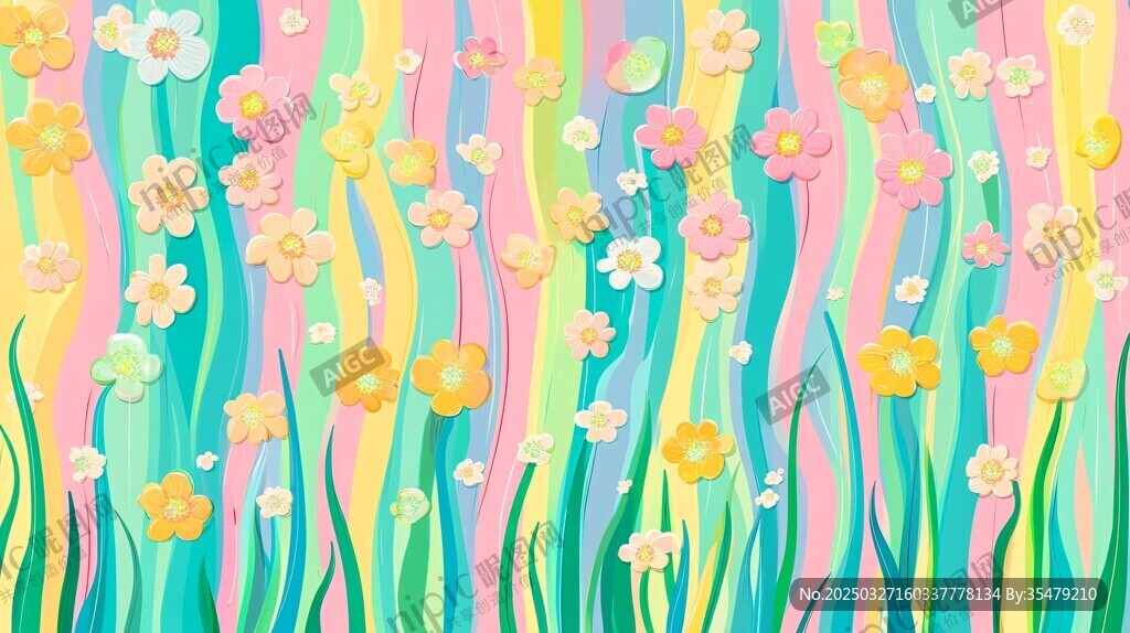 春日缤纷花卉条纹背景图