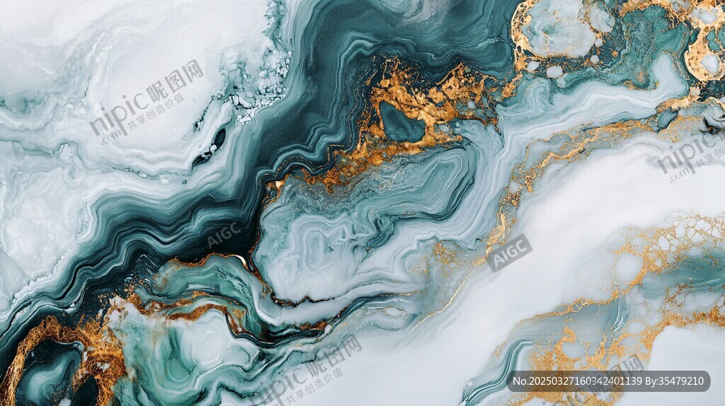 墨绿金纹流体艺术纹理