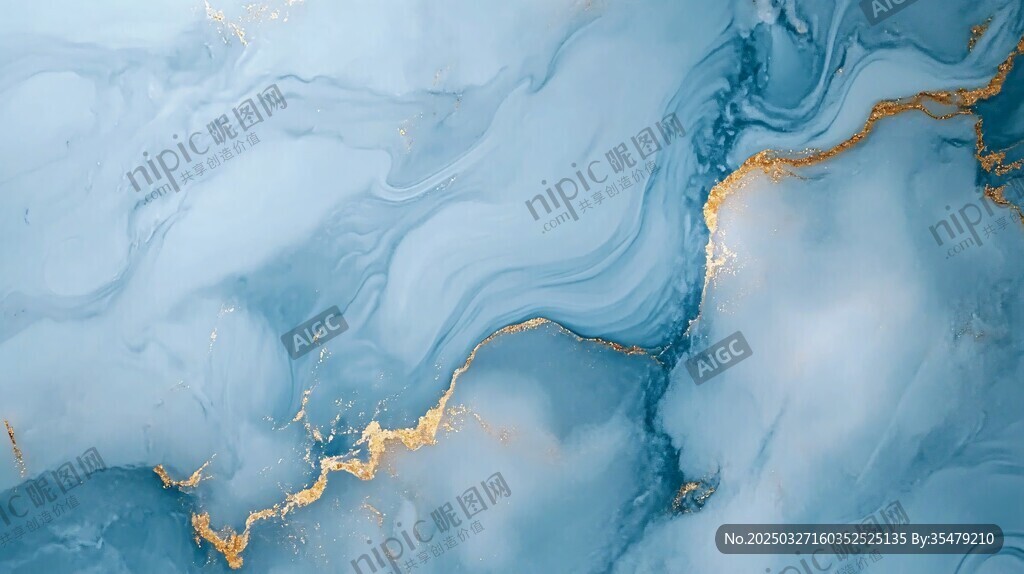 蓝金交融的梦幻流体纹理