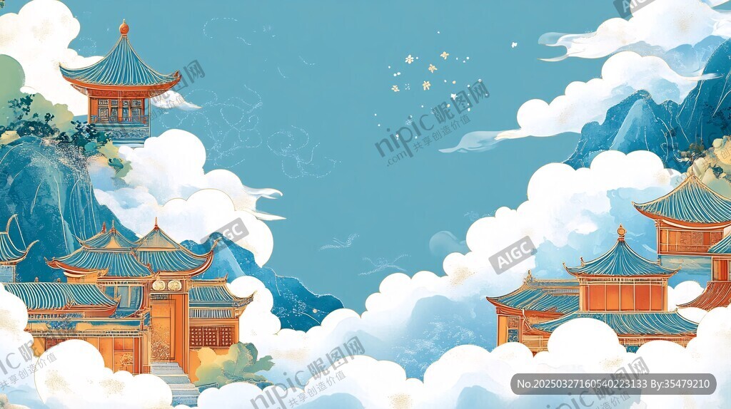 古风仙境中的中式建筑群