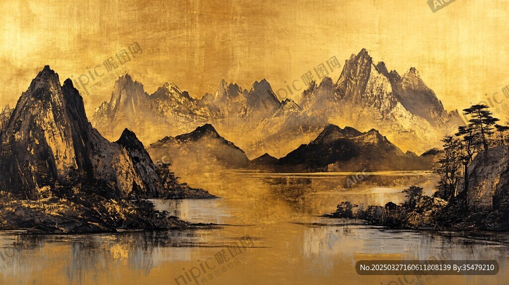 金色山水意境图