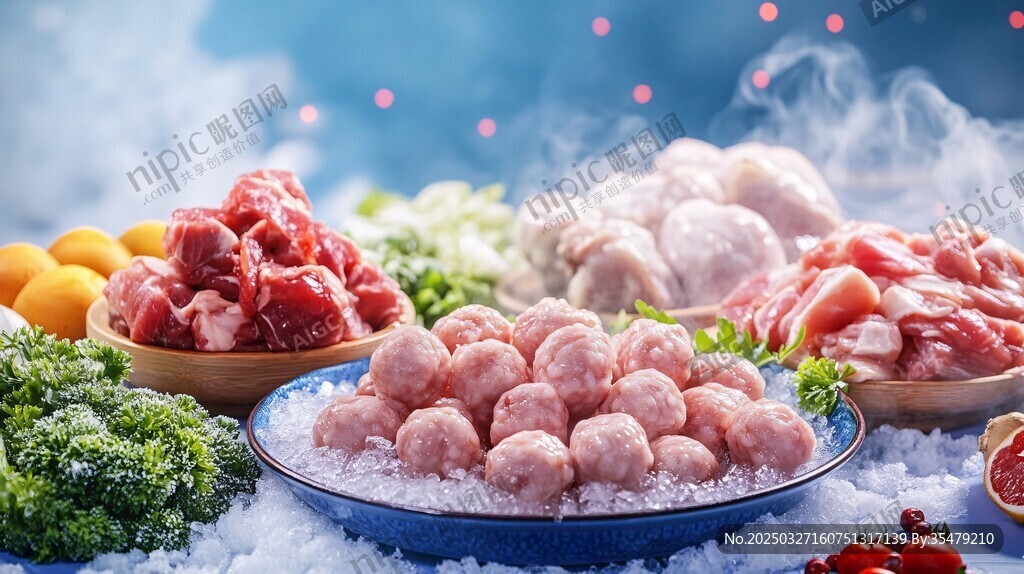 新鲜冷冻肉丸与多样食材