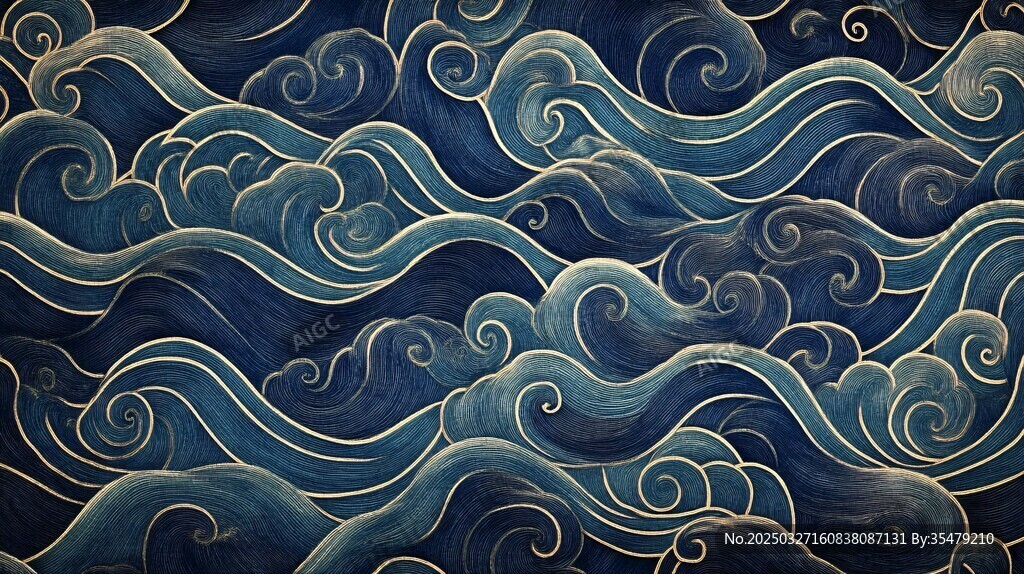 中式古典海浪纹理背景图