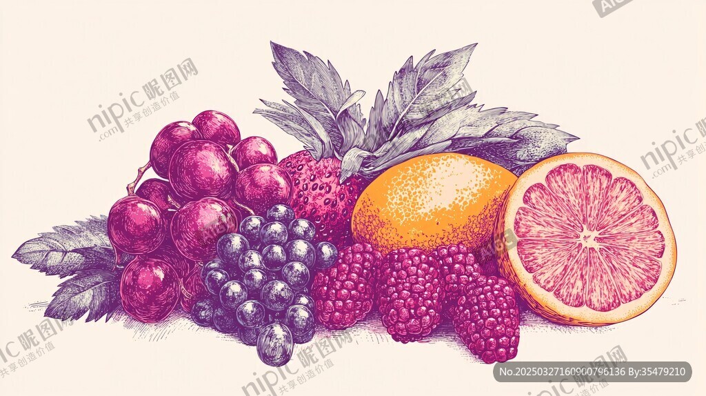 缤纷水果组合插画