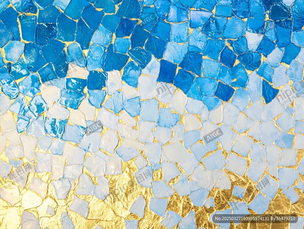 蓝金马赛克瓷砖纹理背景