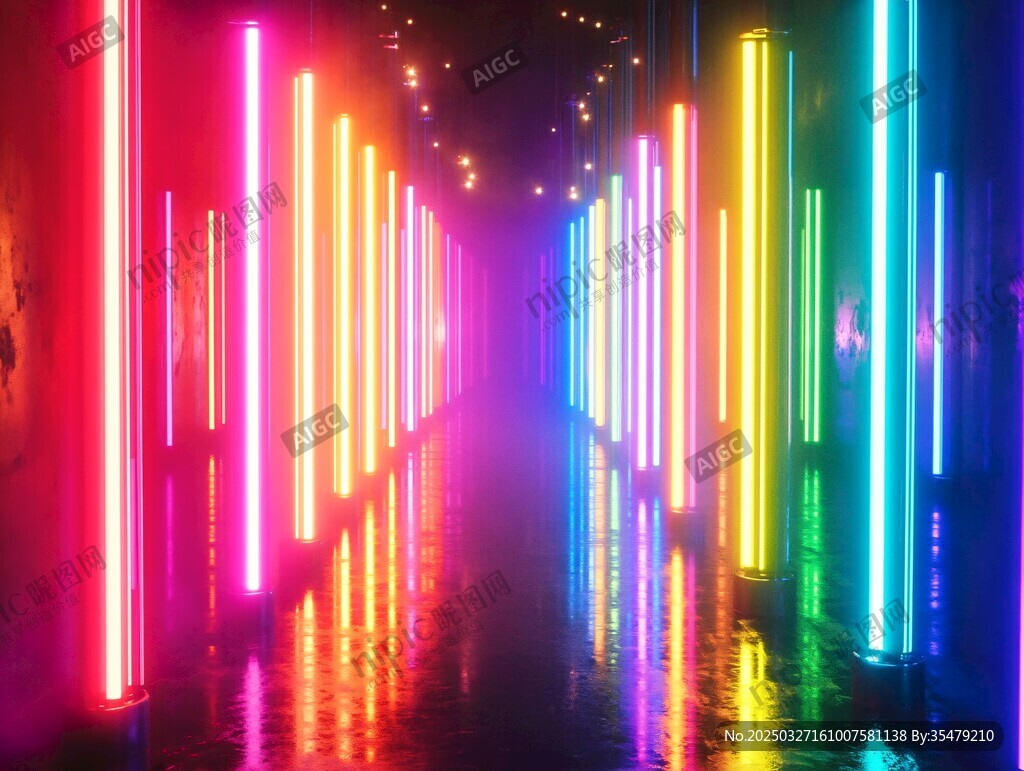 梦幻彩色霓虹灯光隧道