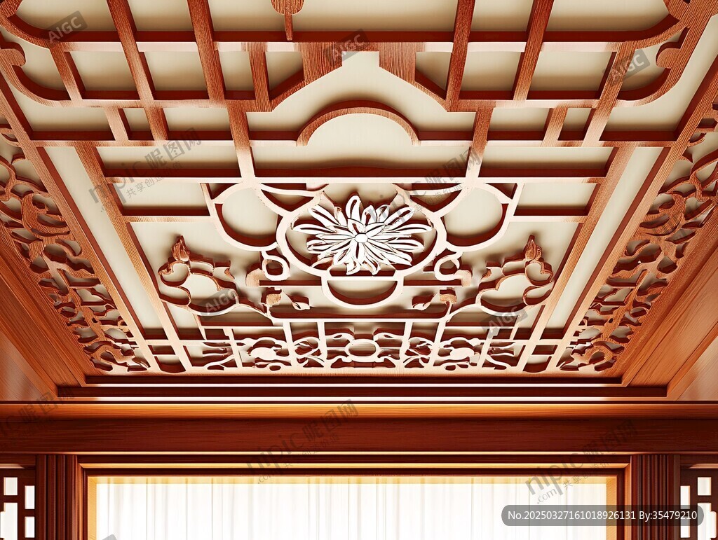 中式雕花天花板精致典雅