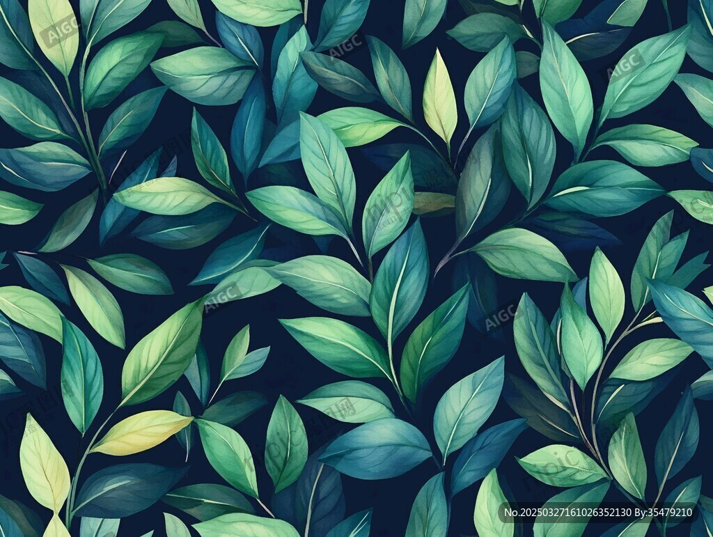 绿叶繁茂的深色背景图案