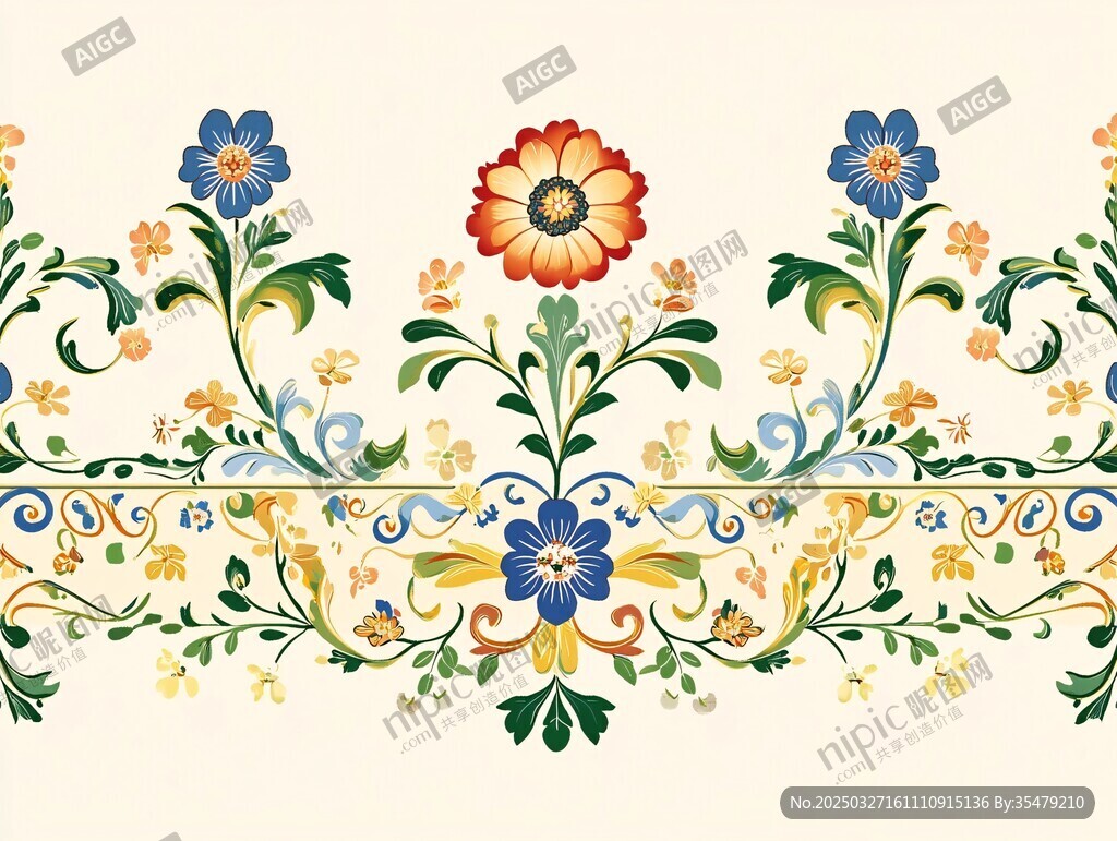 复古花卉边框图案设计