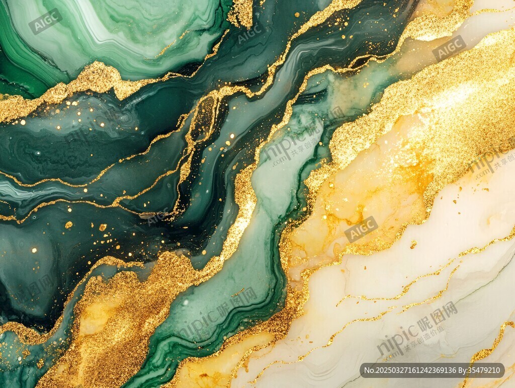 绿金交织的梦幻流体纹理