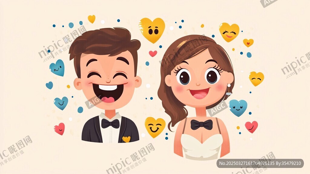 甜蜜新婚夫妇 爱心环绕