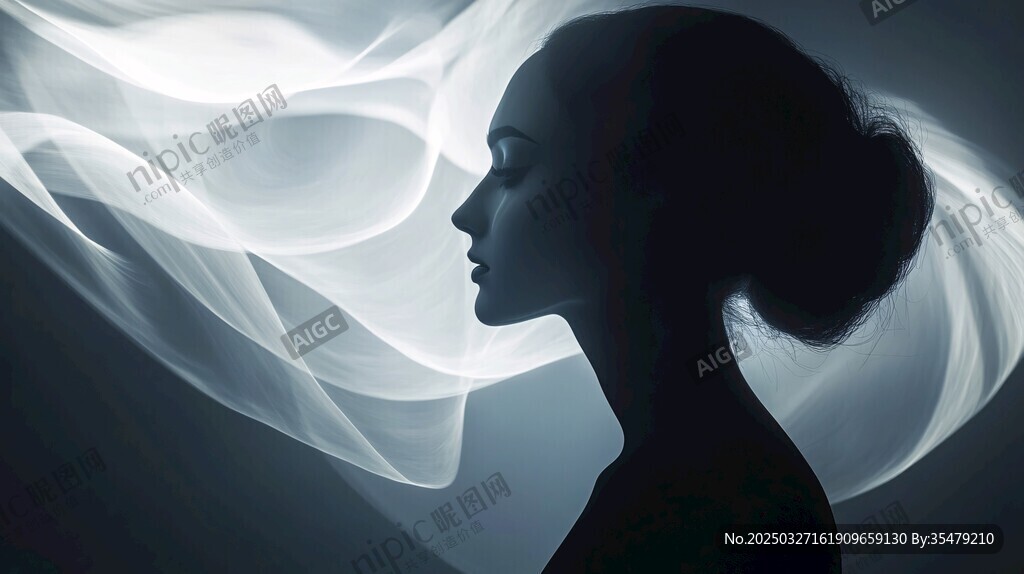 梦幻轮廓 女子与缥缈光影
