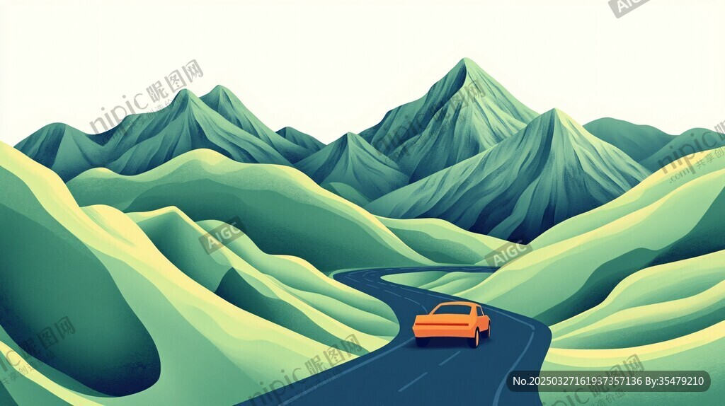山间公路上的橙色汽车
