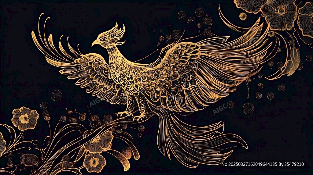 金色凤凰花卉华丽图案