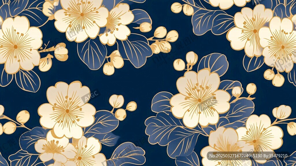 深蓝底金色花卉精美图案