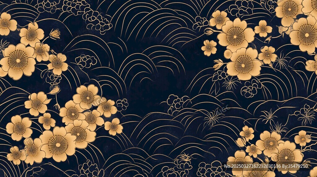 深蓝底金花纹中式图案