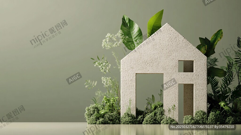 绿植环绕的简约房屋模型