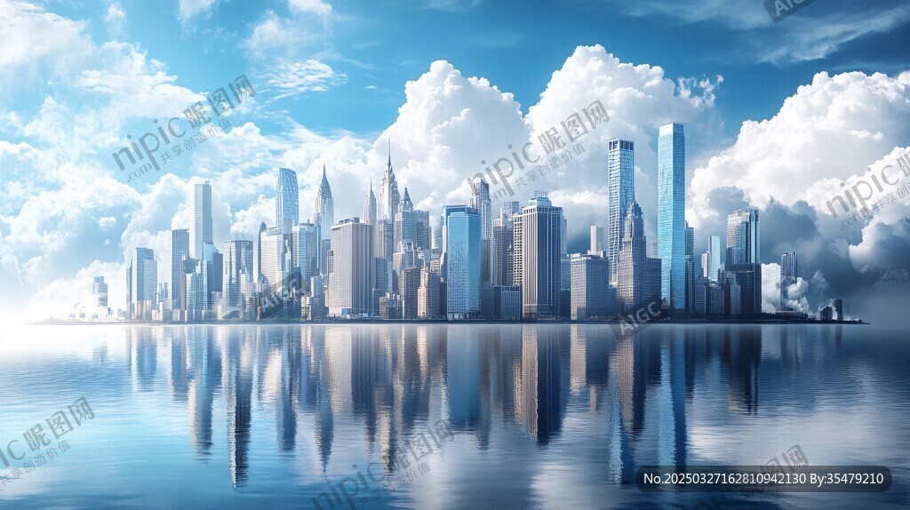 梦幻都市天际线与水中倒影