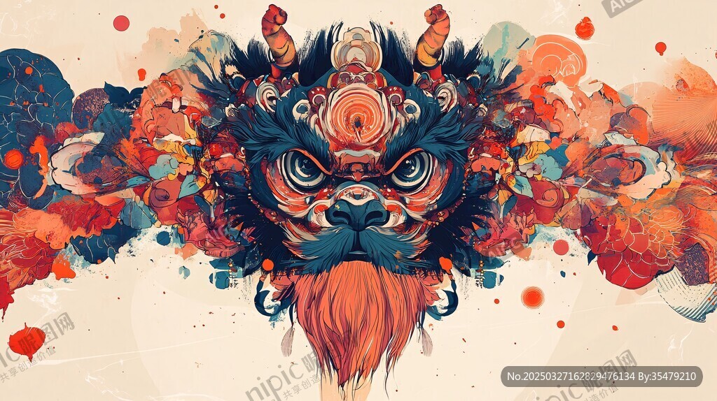 瑞狮祥瑞 国风艺术插画