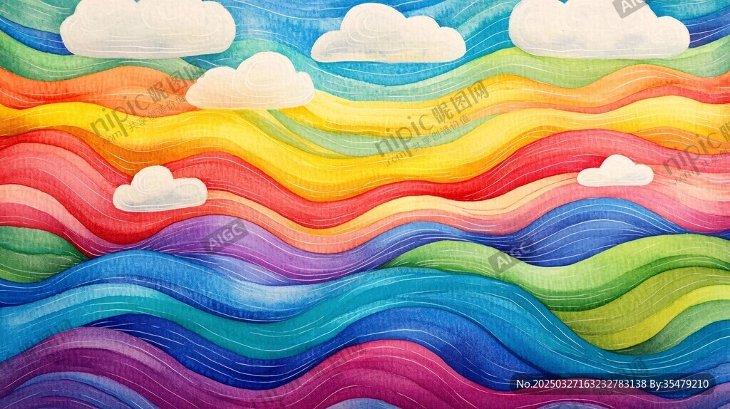 梦幻彩色波浪天空画作