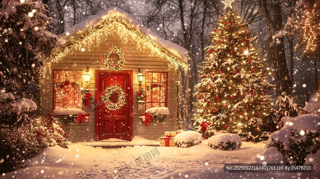 雪夜中的温馨圣诞小屋