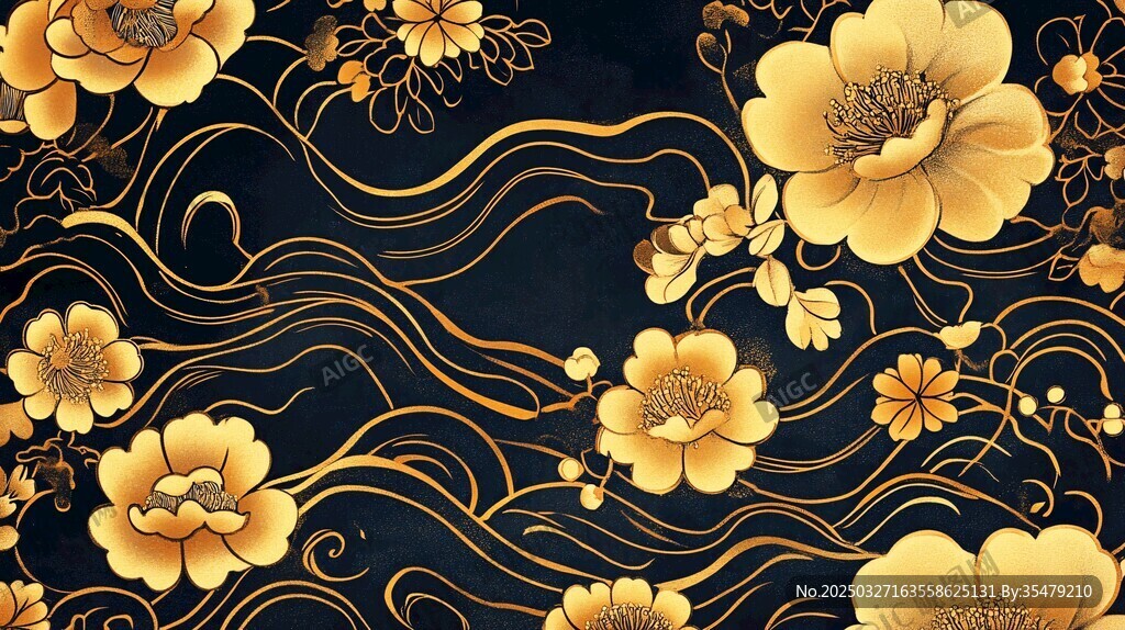 黑金花卉中式典雅图案