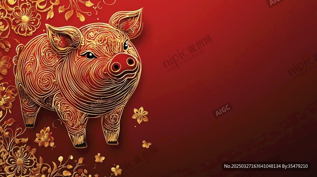 金猪贺岁 喜庆红色背景图